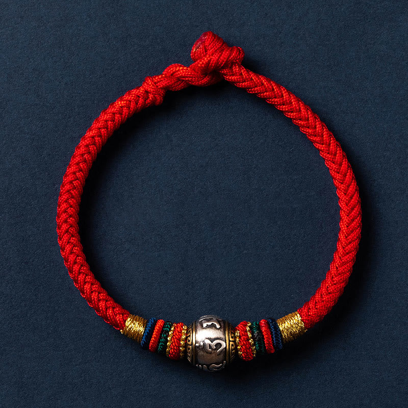 925 Sterling Silver Tibet Handmade Om Mani Padme Hum Luck Protection King Kong Knot Braided Bracelet
