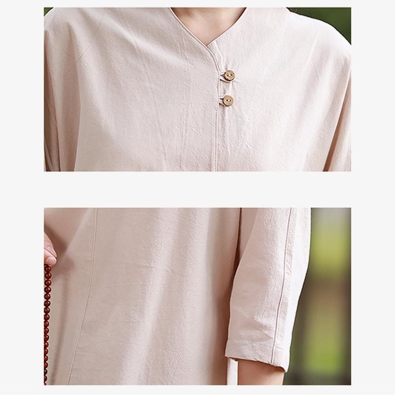 2Pcs Shirt Top Pants Meditation Zen Tai Chi Cotton Linen Clothing Women's Set