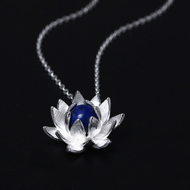 925 Sterling Silver Lazurite Lotus Flower Self Care Necklace Pendant