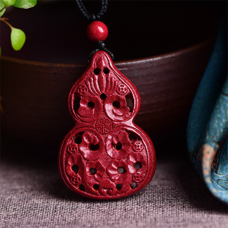 Laughing Buddha Yin Yang Chinese Zodiac Gourd Natural Cinnabar Blessing Necklace Pendant
