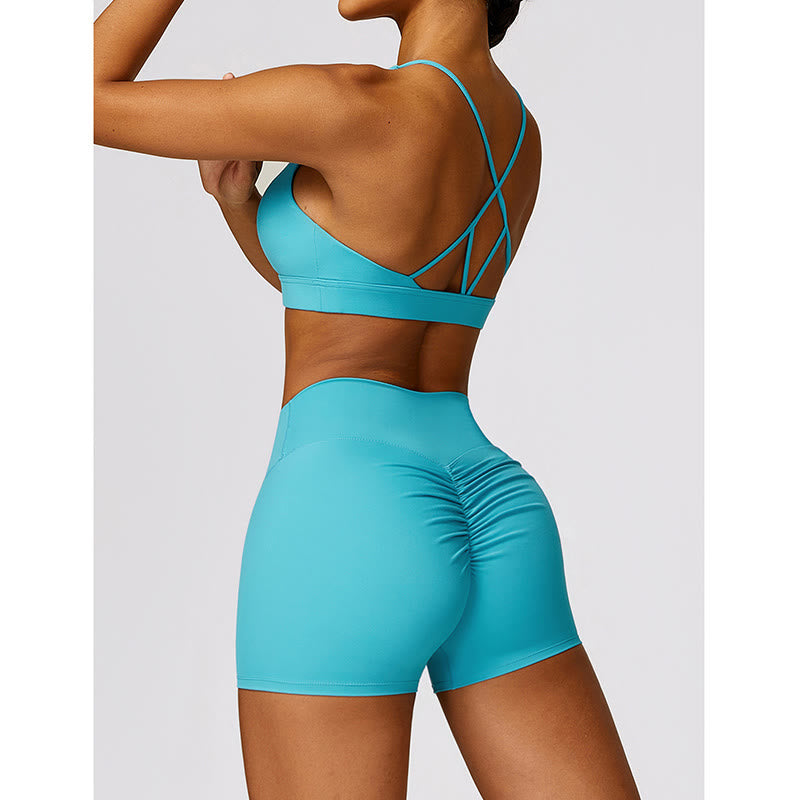 Gym Sports Yoga Backless Bra Crop Tank Top Breathable Shorts