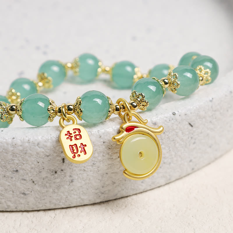 Year of the Dragon Red Agate Green Aventurine Peace Buckle Fu Character Lucky Fortune Bracelet