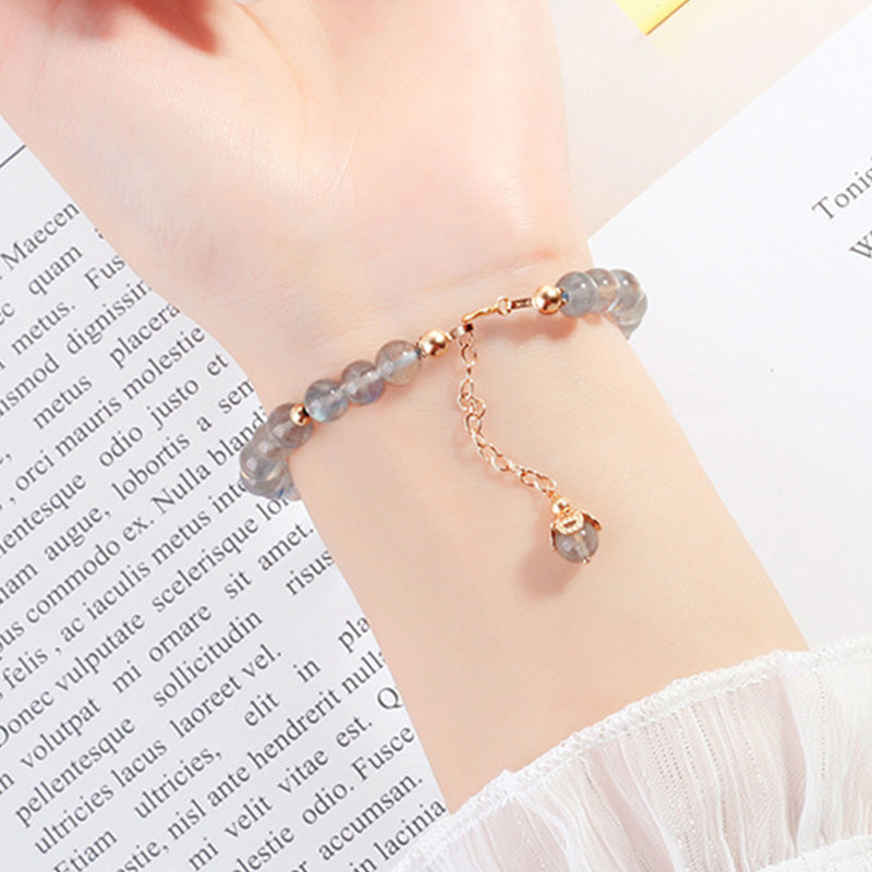 Moonstone and Strawberry Quartz Gold Pixiu Beaded Bracelet