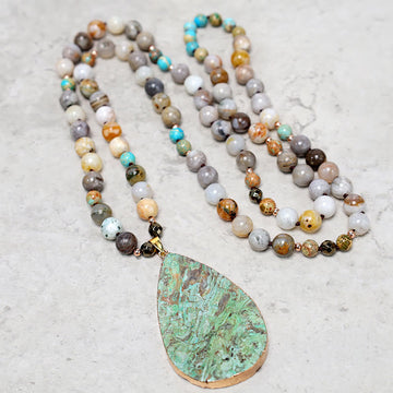 Handmade Imperial & Picture Jasper Beaded Necklace with Unique Picasso Jasper Pendant