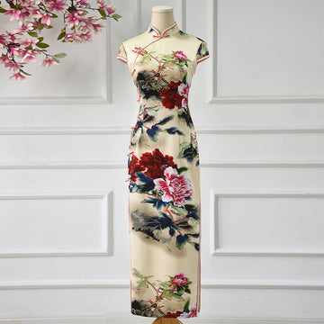 Tactile Knit Peony Print Mindful Ritual Cheongsam Dress