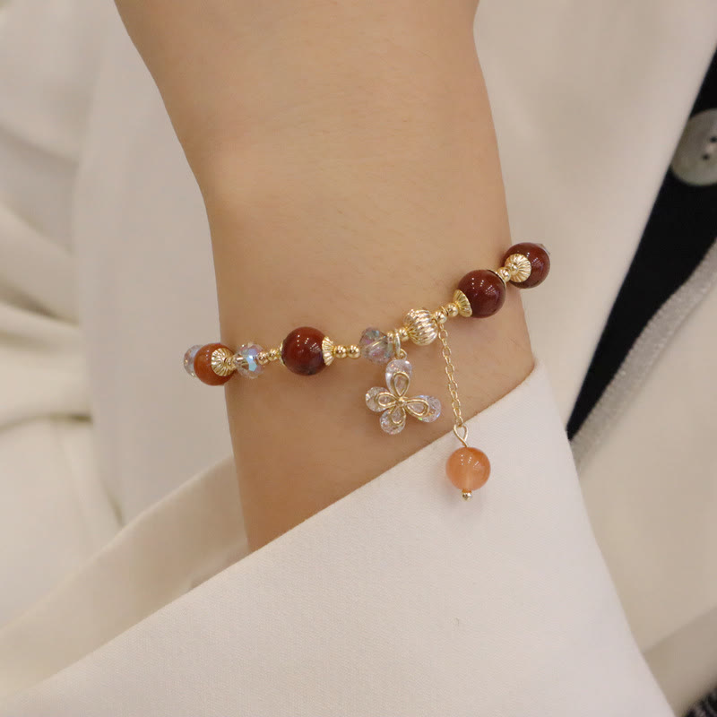 Natural Fu Lu Shou Rainbow Crystal Rutilated Quartz Wealth Butterfly Charm Bracelet