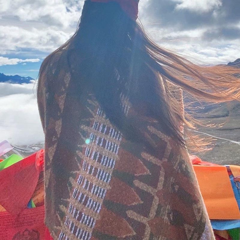 Tibetan Shawl Classic Geometry Pattern Winter Cozy Travel Scarf Wrap