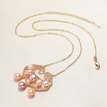 18K Gold Plated Natural Pearl Chinese Lock Charm Sincerity Necklace Pendant