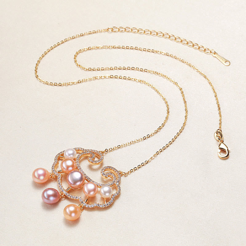 18K Gold Plated Natural Pearl Chinese Lock Charm Sincerity Necklace Pendant