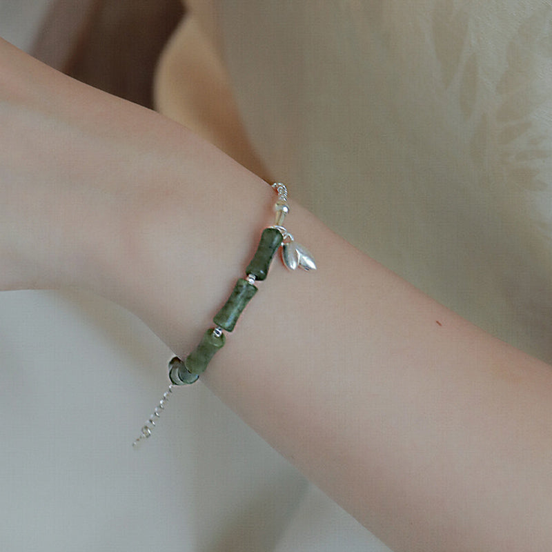 925 Sterling Silver Bamboo Motif Peridot Gemstone Resilience Bracelet