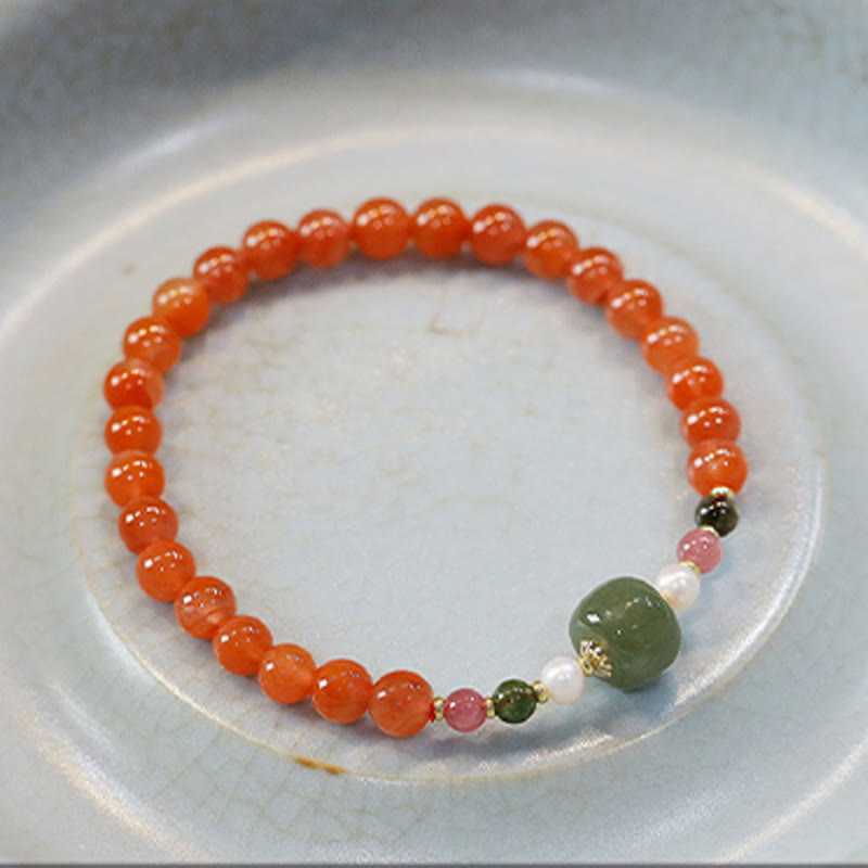 Natural Red Agate Hetian Jade Bead Confidence Calm Bracelet