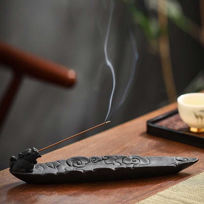 Auspicious Clouds Pixiu Healing Ceramic Stick Incense Burner Decoration