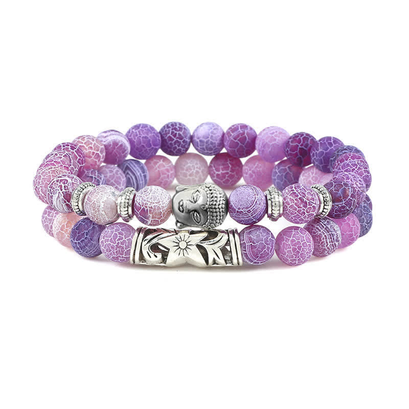 2Pcs Natural Crystal Agate Buddha Protection Bracelet