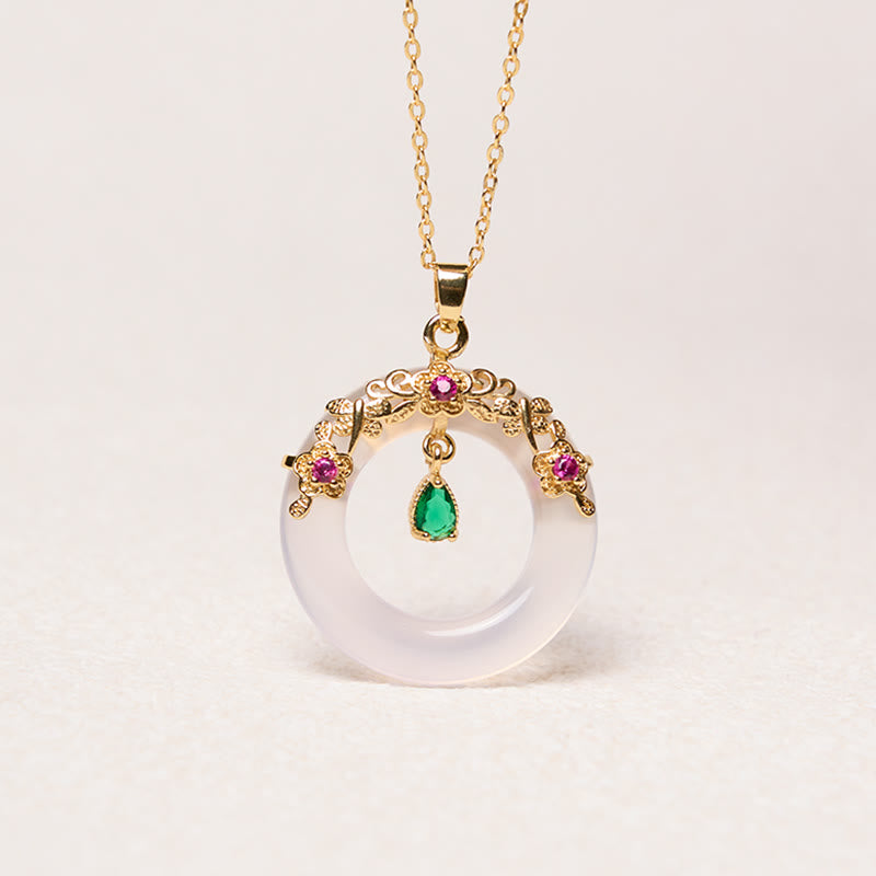 Green Chalcedony Peace Buckle Design Strength Necklace Pendant