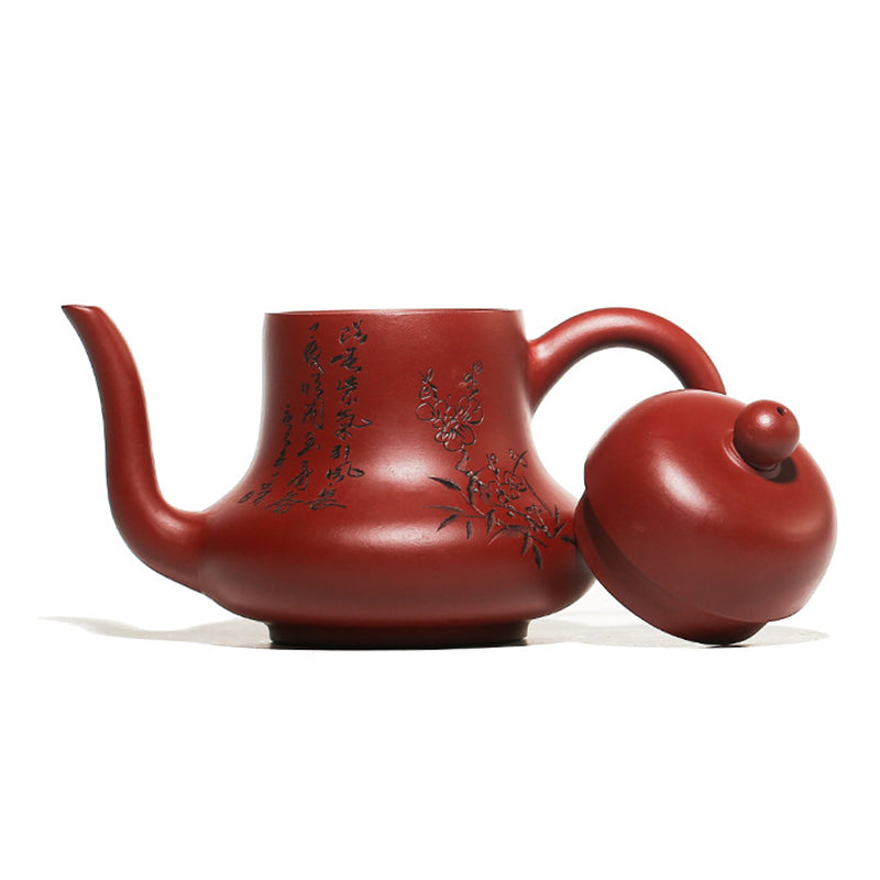 Vintage Bamboo Peach Blossom Purple Clay Kung Fu Teapot