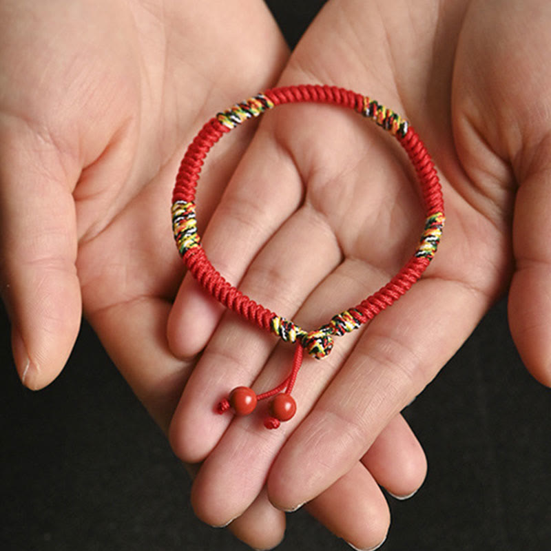 Vajra Knot Red String Bracelet with Cinnabar & Five Dhyani Buddhas Symbolism