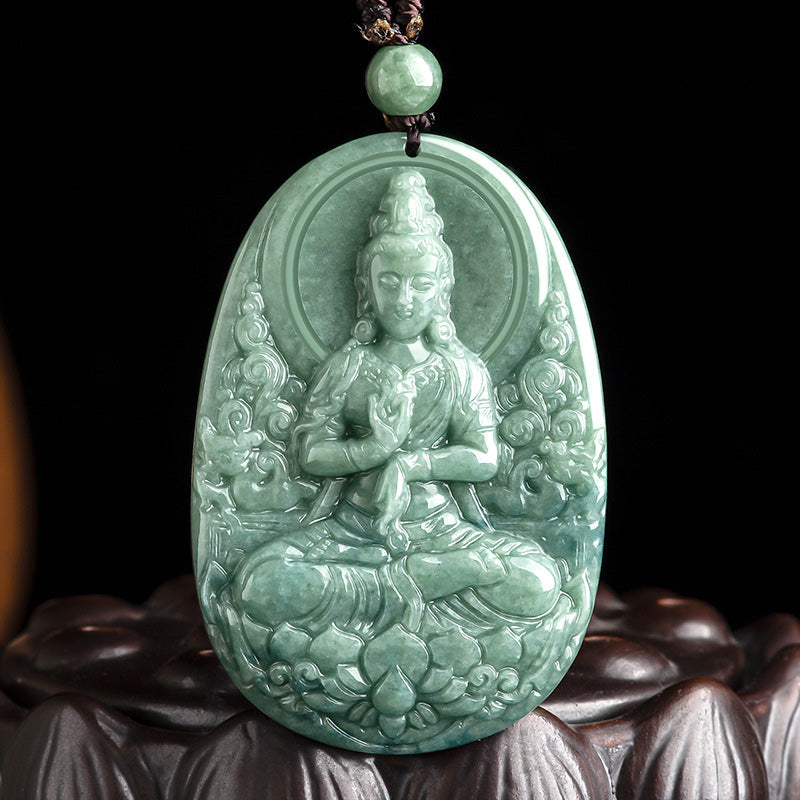 Natural Jade Avalokitesvara Amulet Wealth Necklace Pendant