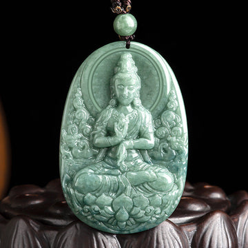 Natural Jade Avalokitesvara Amulet Wealth Necklace Pendant