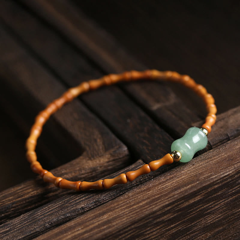 Natural Olive Pit Green Aventurine Bamboo Pattern Luck Bracelet