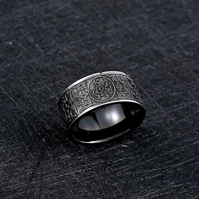 Four Guardian Beast Dragon White Tiger Suzaku Basalt Carved Success Luck Ring