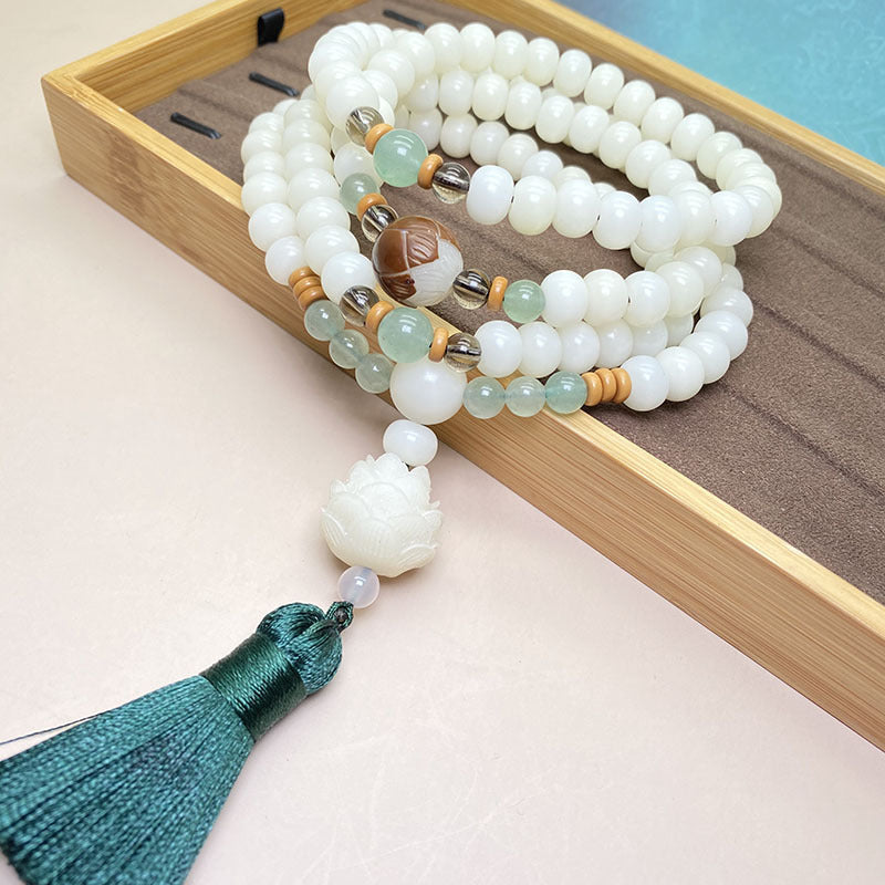 White Bodhi Seed Mala 108 Beads Protection Bracelet