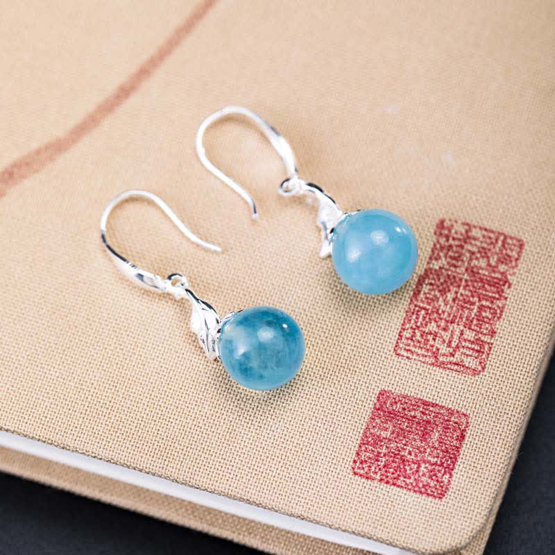 925 Sterling Silver Natural Aquamarine Leaf Flower Peace Earrings Necklace