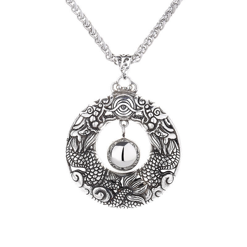 Double Dragon Playing Bead Copper Protection Necklace Pendant