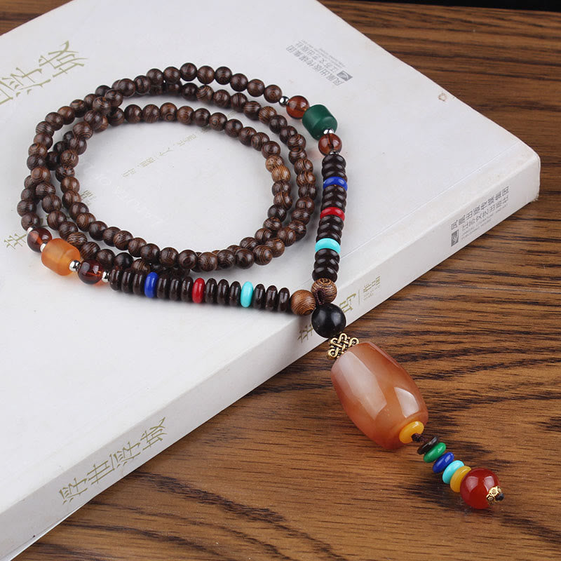 Tibetan Wenge Wood Bodhi Seed Agate Balance Peace Necklace Pendant