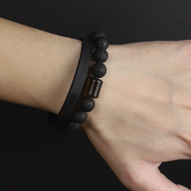Lava Rock Ebony Wood Tiger Eye Healing Bracelet