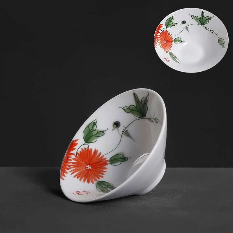 Vintage Plum Orchid Bamboo Chrysanthemum Lotus Koi Fish Ceramic Teacup Kung Fu Tea Cups