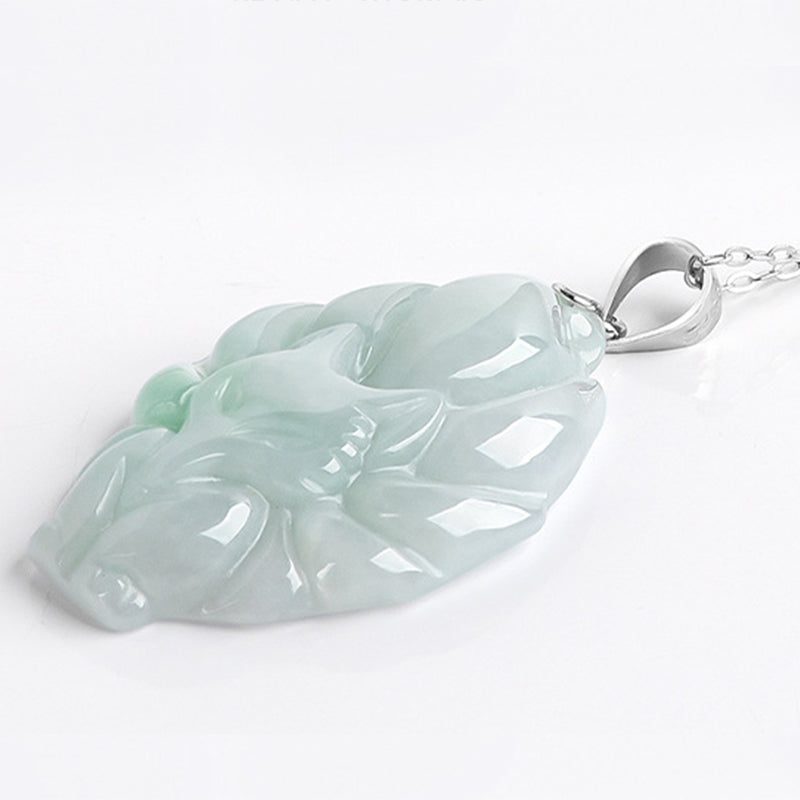 925 Sterling Silver Natural Jade Nine Tailed Fox Prosperity Necklace Pendant