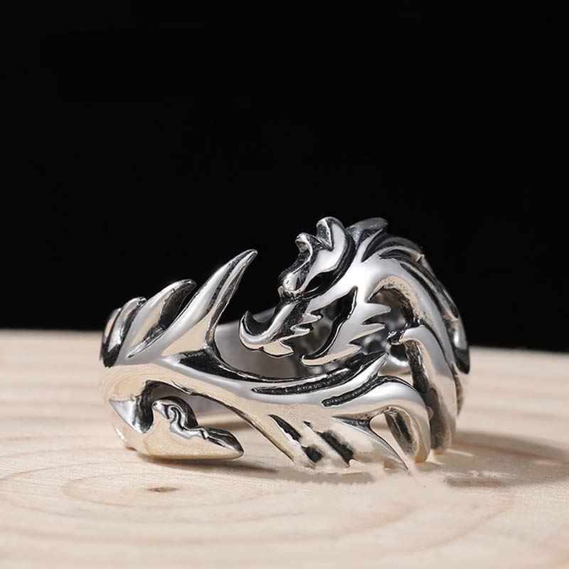 Intricate Dragon Pattern Adjustable Alloy Statement Ring for Men and Women