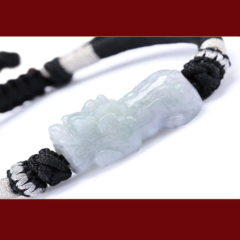 Handmade Natural Jade PiXiu Luck Prosperity Braided String Bracelet