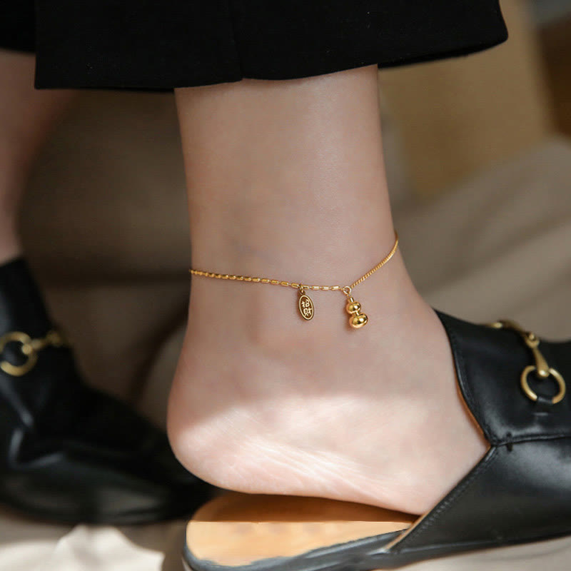 18k Gold Plated Copper Lucky Gourd Design Wealth Buckle Anklet