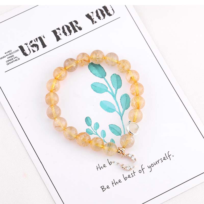 Radiant Citrine Gemstone Beaded Bracelet with Moon Charm