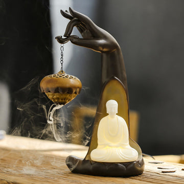 Mudra Hand LED Ceramic Backflow Smoke Fountain Incense Burner