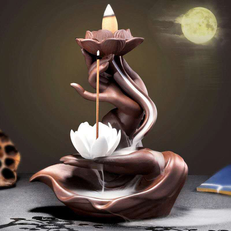 Zen Buddha and Lotus Bergamot Healing Ceramic Incense Burner