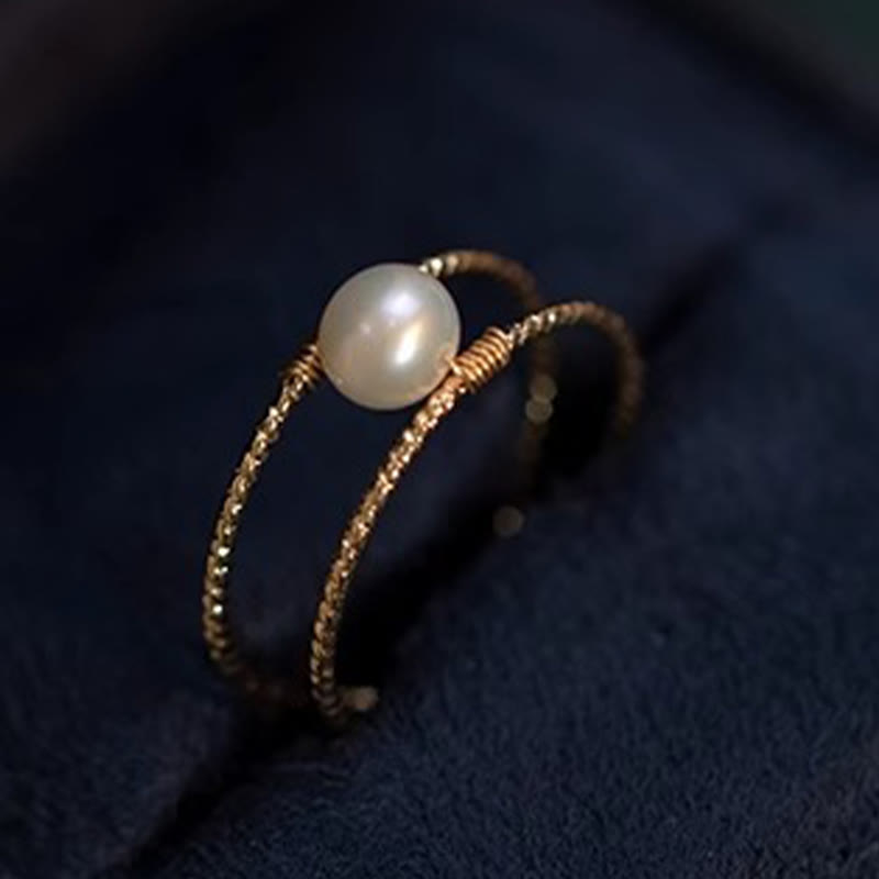 Round Jade Pearl Bead Double Layer Copper Luck Adjustable Ring