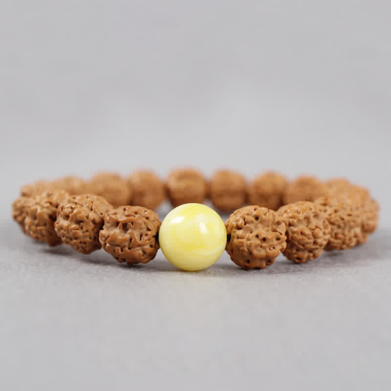 Tibet Rudraksha Bodhi Seed Dzi Bead Amber Turquoise Wealth Bracelet