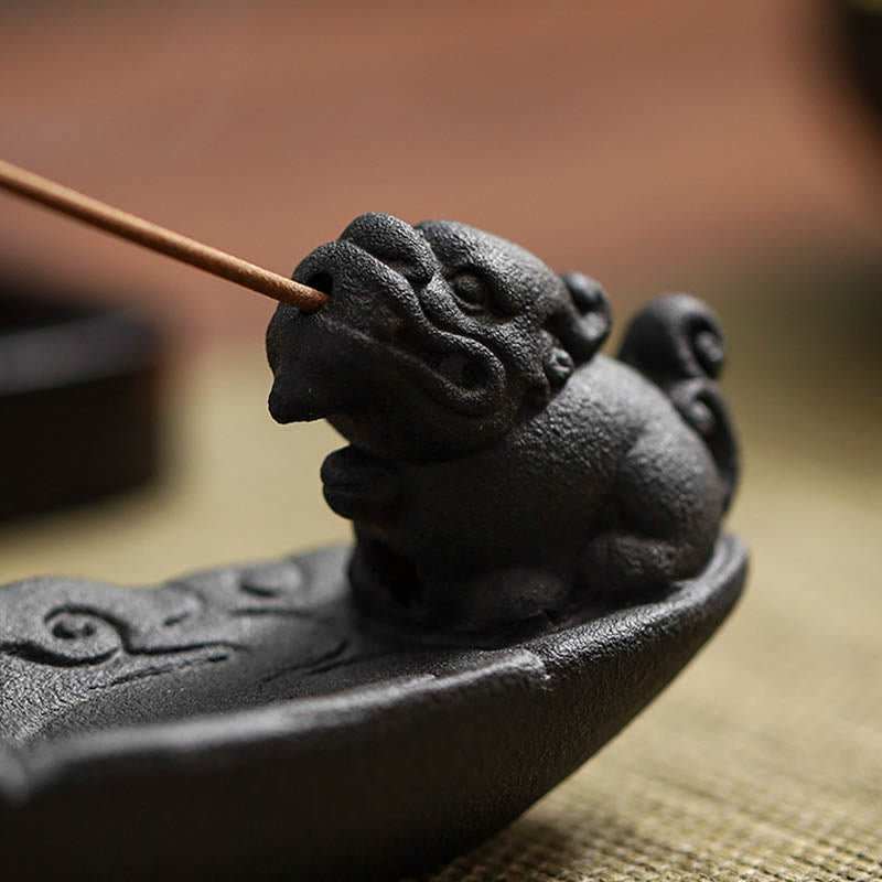 Auspicious Clouds Pixiu Healing Ceramic Stick Incense Burner Decoration