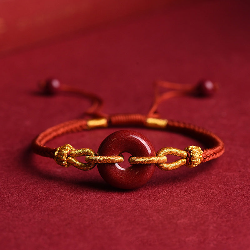 Handmade Cinnabar Ping An Kou Peace Buckle Braided Red String Bracelet