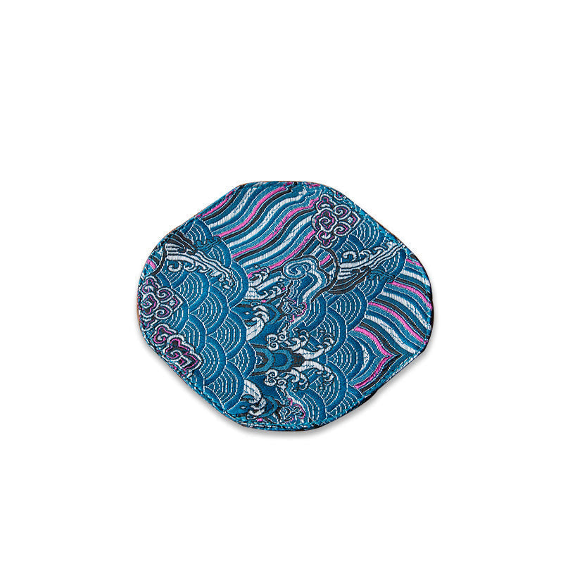 Vintage Sea Wave Bamboo Plum Blossom Embroidered Cup Mat Pad Tea Cup Coaster Kung Fu Tea Mat