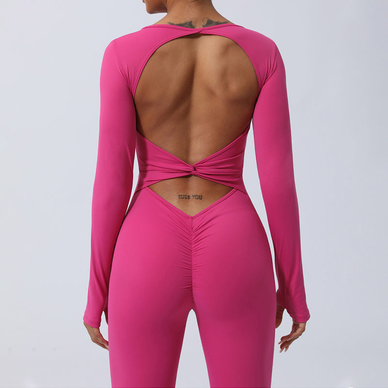 Women Long Sleeve Backless Jumpsuit Sports Fitness Yoga Bodysuit