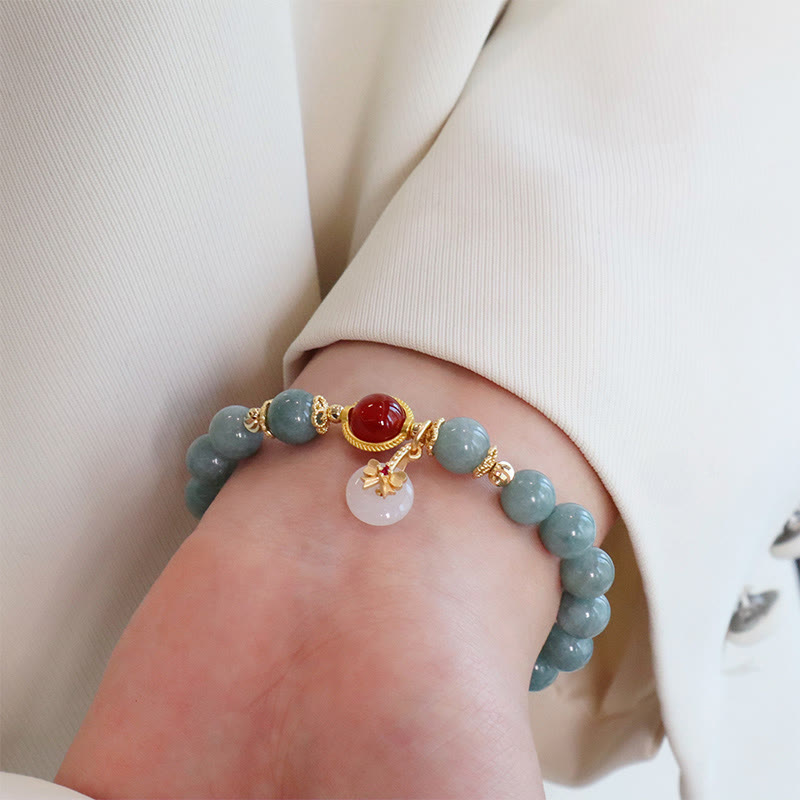 Natural Jade Red Agate Pearl Bow Tie Luck Bracelet