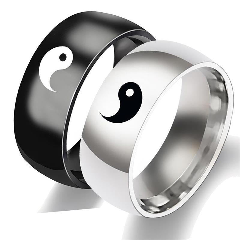 Yin Yang Balance Titanium Steel Couple Ring