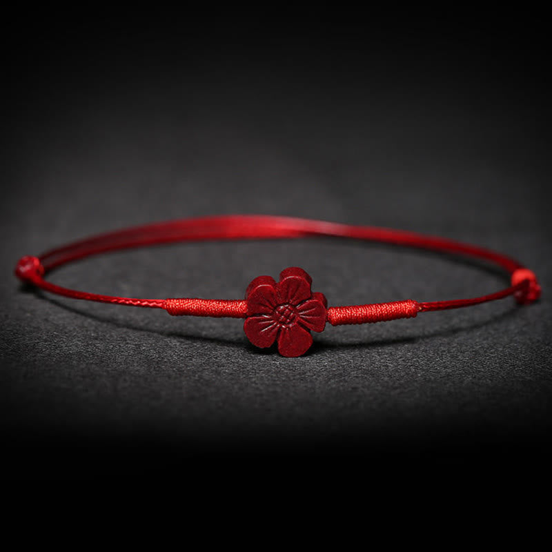 Handmade Cinnabar Braided Red String Bracelet with Carved Symbolic Charms
