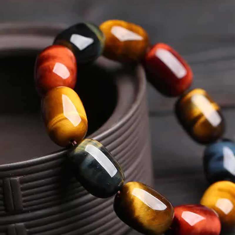 Handmade Natural Tiger Eye Beaded Unisex Elastic Bracelet