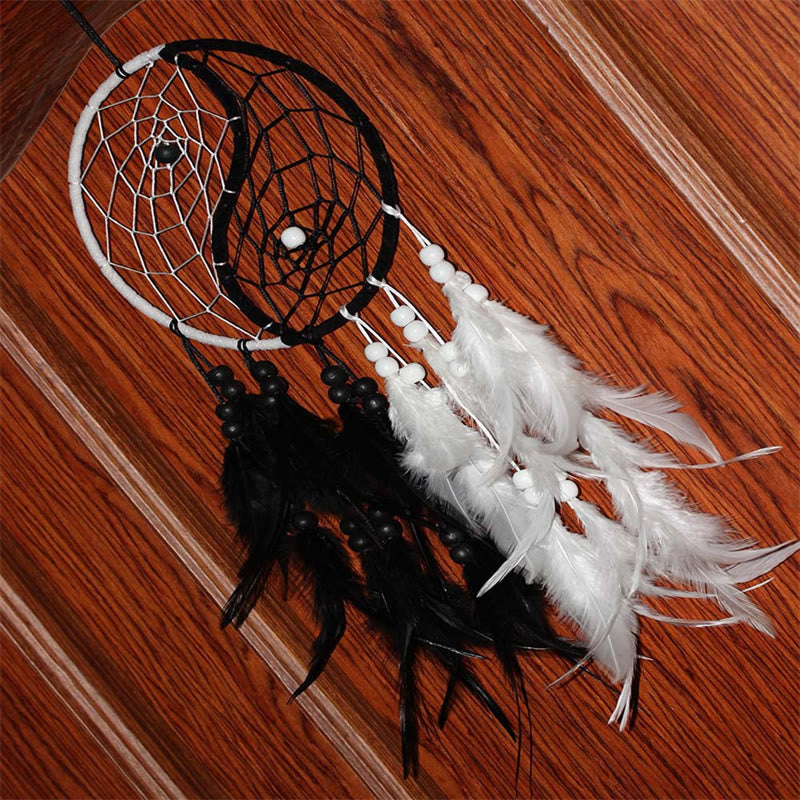 Yin Yang Dream Catcher Circular Net with Feathers Balance Decoration