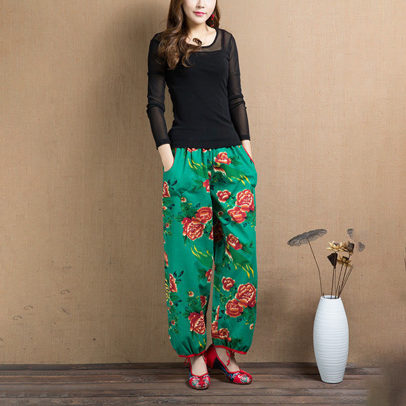 Breathable Floral Meditative Harem Pants with Pockets