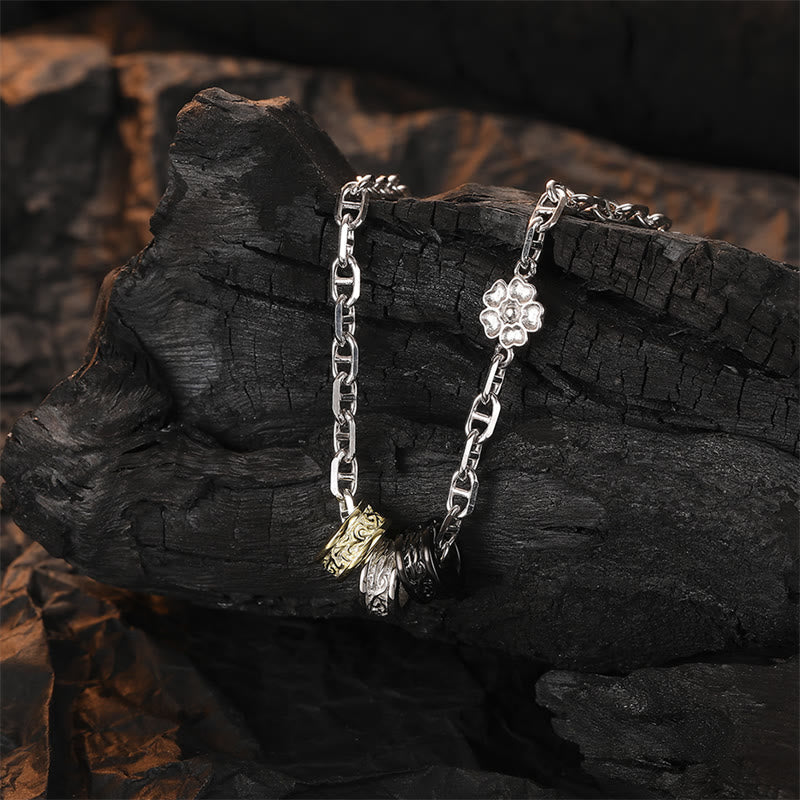 925 Sterling Silver Retro Tang Dynasty Flower Design Luck Energy Chain Necklace Pendant (Extra 35% Off | USE CODE: FS35)